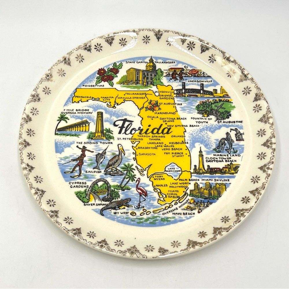 Vintage 1960s MCM Florida‎ Decorative Travel State Souvenir Collector's Plate